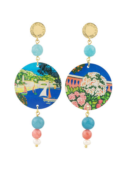 Orecchini Mare Celeste Rosa Sfaccettato E Perla - Lebole Maison