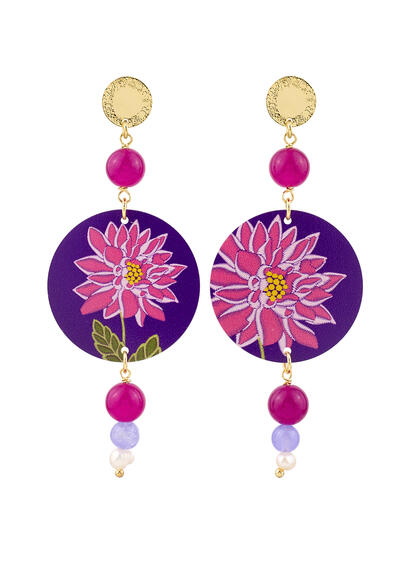 Orecchini Fiore Fucsia Lilla Perla - Lebole Maison