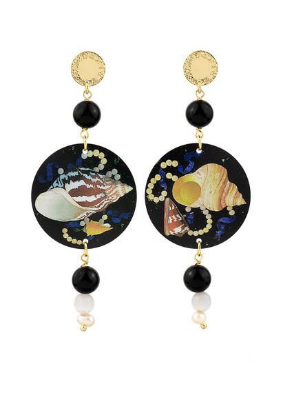 Orecchini Conchiglie Nero Grigio Perla - Lebole Maison