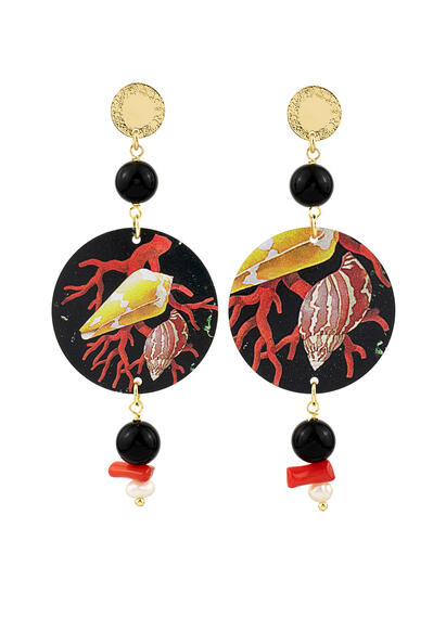 Orecchini Conchiglie Nero Corallo Perla - Lebole Maison
