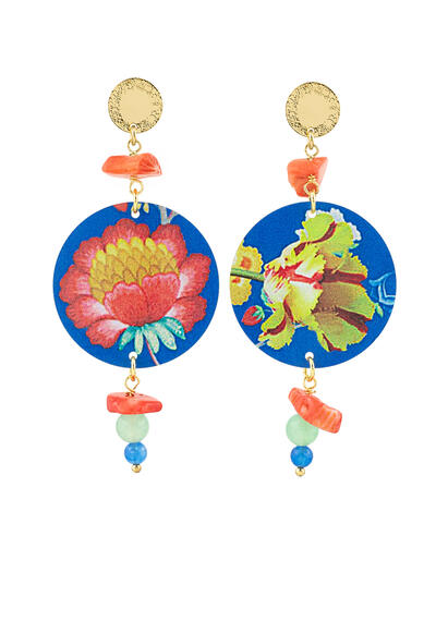 Orecchini Fiori Corallo Verde Giada Azzurro - Lebole Maison