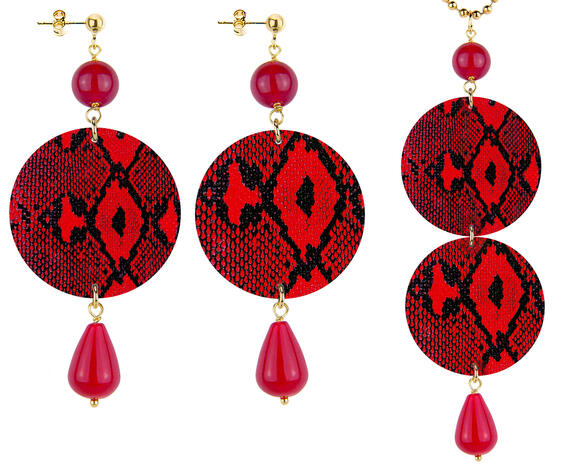 Parure Orecchini E Collana Pitonato Classico Rubino - Lebole Maison
