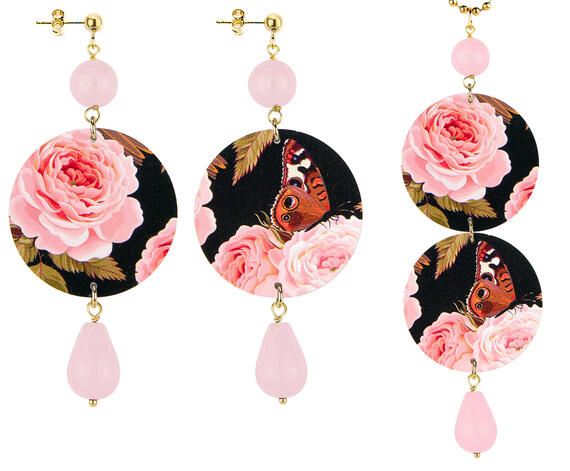 Parure Orecchini E Collana Fiore E Farfalla Classico Rosa - Lebole Maison