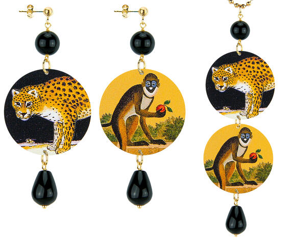 Parure Orecchini E Collana Scimmia E Felino Classico Nero - Lebole Maison