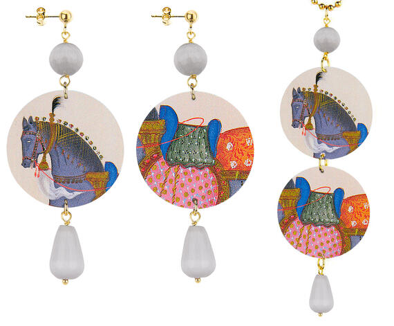 Parure Orecchini E Collana Cavallo Classico Grigio Chiaro - Lebole Maison