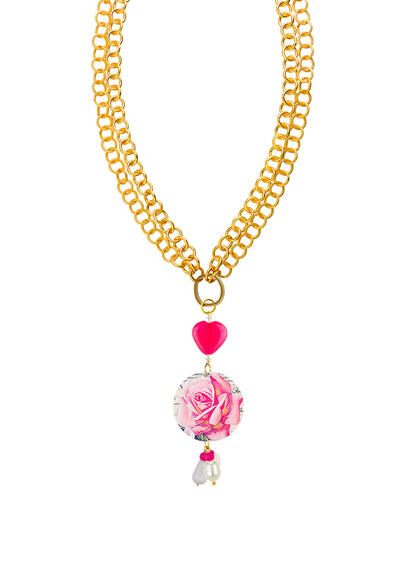 Collana Fiore Rosa Con Anello Apribile Perla - Lebole Maison