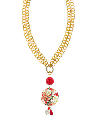 Collana Fiori Bianchi Fondo Pesca Con Anello Apribile Perla - Lebole Maison