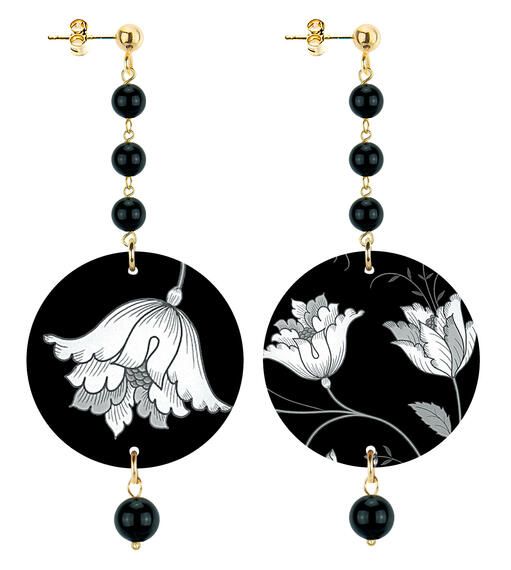 Orecchin Fiore Bianco Piccolo Lungo Nero - Lebole Maison