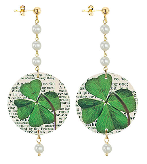 Orecchin Quadrifoglio Piccolo Lungo Perla - Lebole Maison