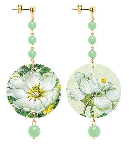 Orecchin Fiore Bianco Piccolo Lungo Verde Giada - Lebole Maison