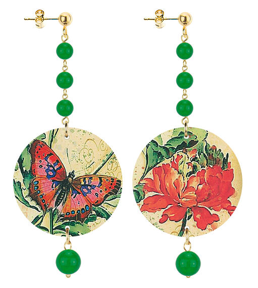 Orecchin Farfalla E Fiore Piccolo Lungo Verde - Lebole Maison