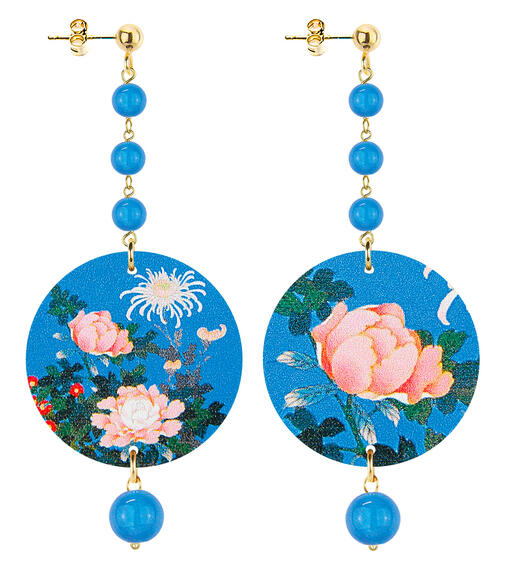 Orecchin Fiori Rosa Piccolo Lungo Azzurro - Lebole Maison