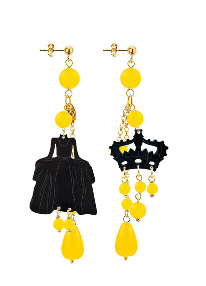 Orecchini Dama Ciuffo Corto Plexi Nero Giallo - Lebole Maison