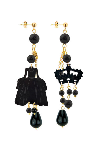 Orecchini Dama Ciuffo Corto Plexi Nero - Lebole Maison