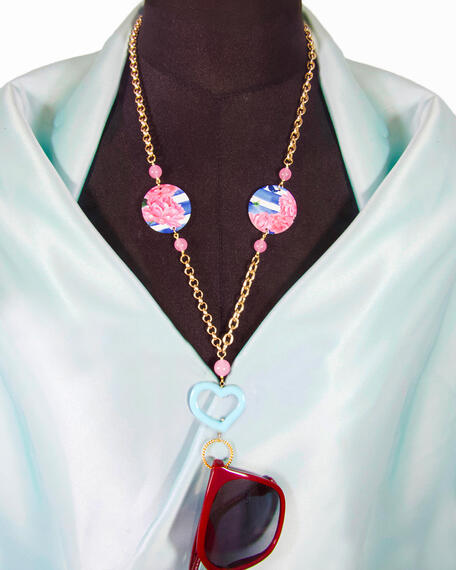 Glasses Chain Flowers Blue Stripes Small Neon Pink - Lebole Maison