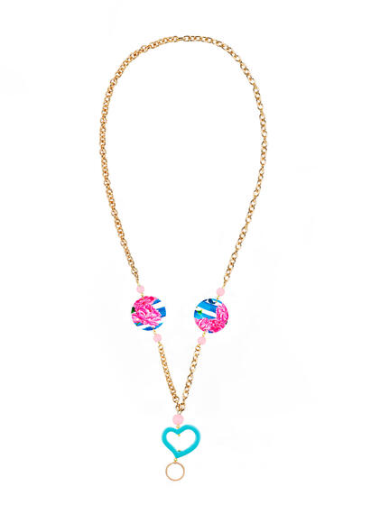 Glasses Chain Flowers Blue Stripes Small Neon Pink - Lebole Maison