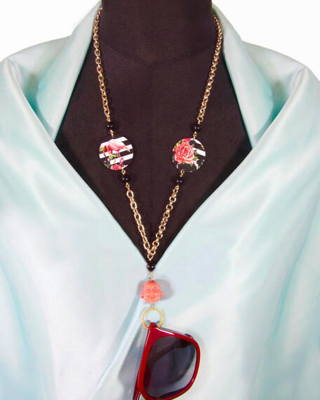 Black Stripes Flowers Glasses Chain Small Black - Lebole Maison