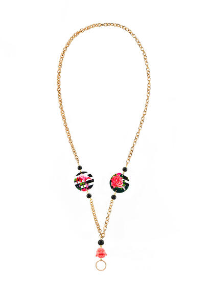 Black Stripes Flowers Glasses Chain Small Black - Lebole Maison