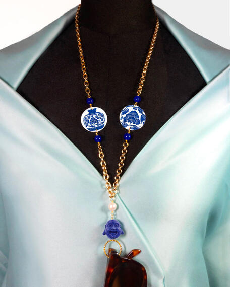 Small Blue And White Vase Glasses Chain - Lebole Maison