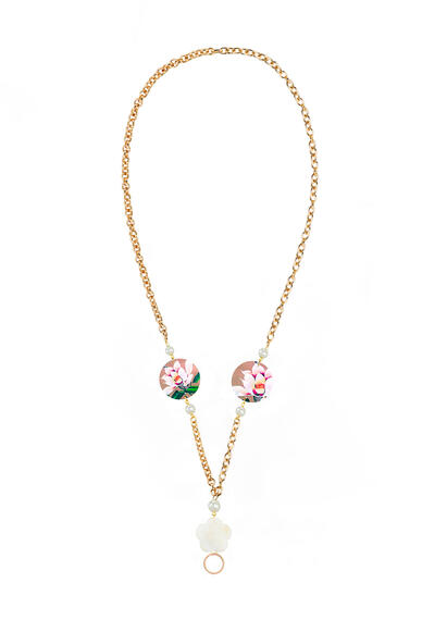 Catena Per Occhiali Fiore Bianco Fondo Grigio Piccolo Perla - Lebole Maison