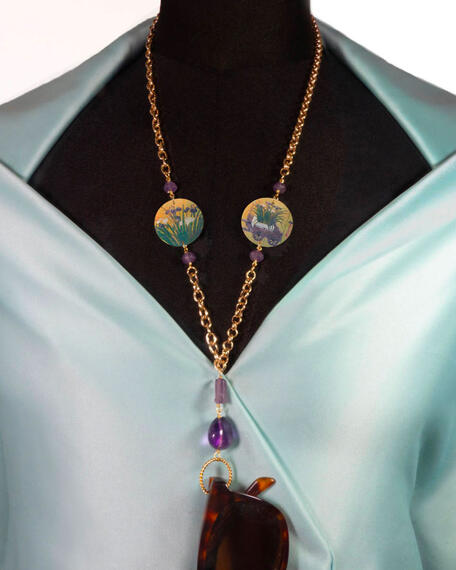 Catena Per Occhiali Fiori Viola Fondo Oro Piccolo Viola - Lebole Maison