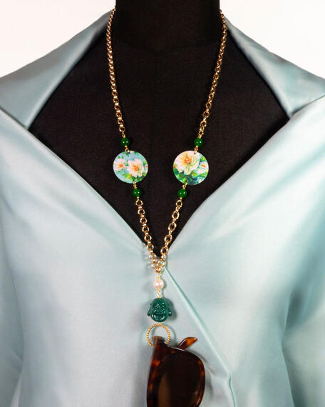 Catena Per Occhiali Fiore Bianco Piccolo Verde - Lebole Maison