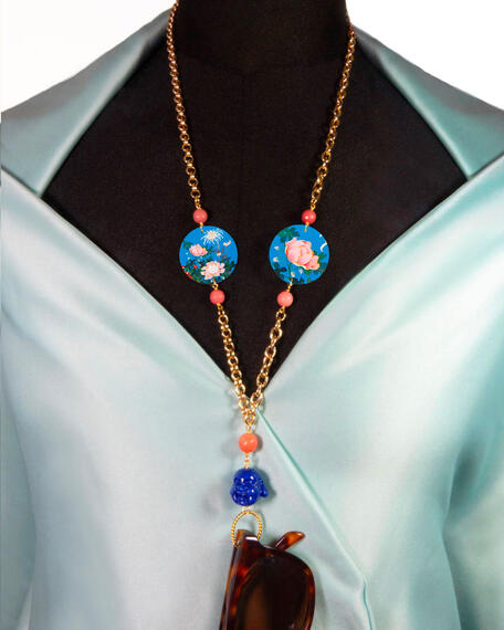 Glasses Chain White Flower Black Background Small Transparent Stone - Lebole Maison