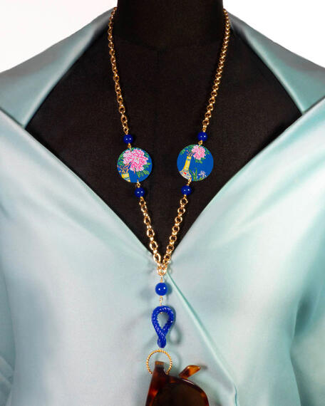 Pink Flower Glasses Chain Yellow Vase Small Blue - Lebole Maison