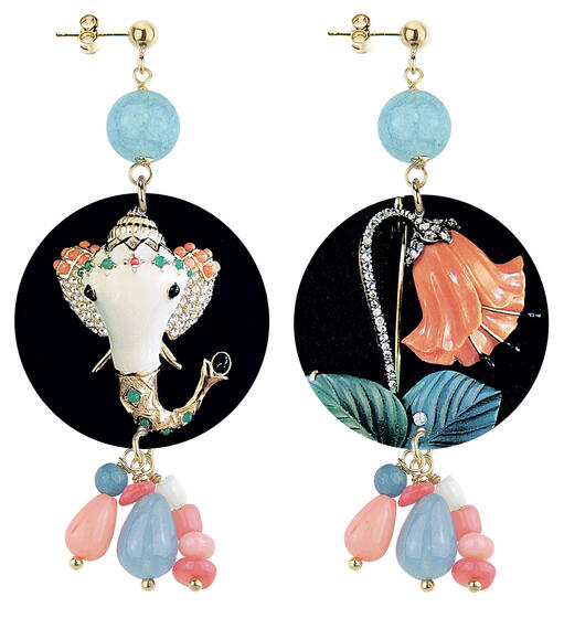 Orecchini Elefante E Fiore Classico Celeste - Lebole Maison