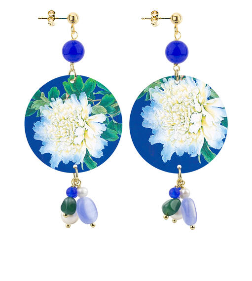 Orecchini Fiore Bianco Classico Blu - Lebole Maison