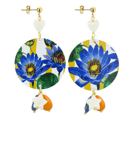 Orecchini Fiore Azzurro Righe Classico Perla - Lebole Maison