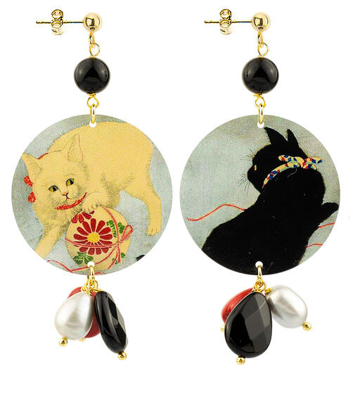 Orecchini Gatto Nero E Bianco Classico Nero - Lebole Maison