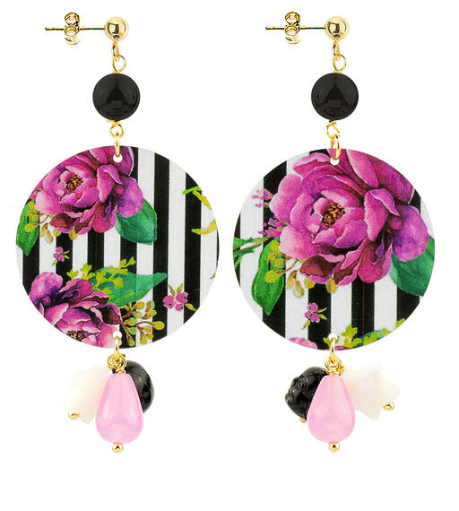 Orecchini Fiore Fucsia Riga Nero Classico Nero - Lebole Maison
