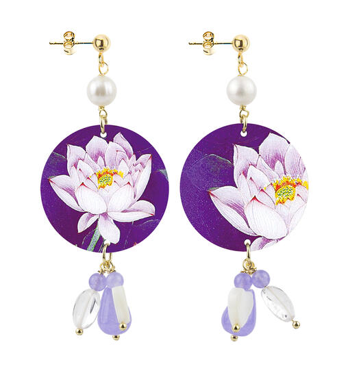 Orecchini Fiore Fondo Viola Piccolo Perla - Lebole Maison