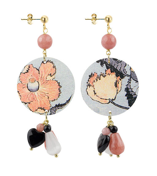 Orecchini Fiore Fondo Grigio Piccolo Rosa - Lebole Maison