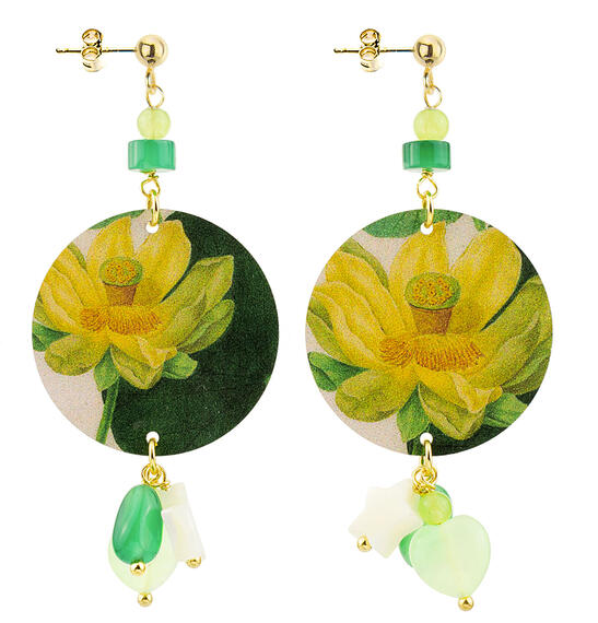 Orecchini Fiore Giallo Piccolo Verde Giada - Lebole Maison