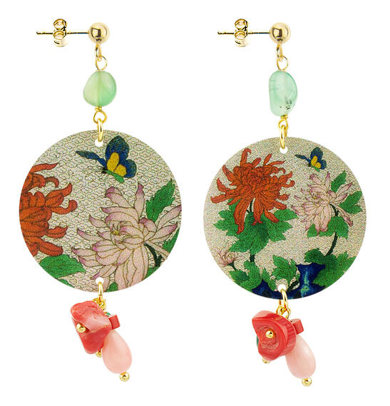 Orecchini Fiori E Farfalla Piccolo Verde Giada - Lebole Maison