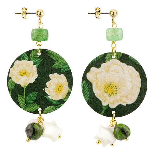 Orecchini Fiori Bianchi Fondo Verde Piccolo Verde - Lebole Maison