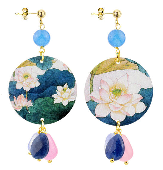 Orecchini Fiori Bianchi Piccolo Azzurro - Lebole Maison