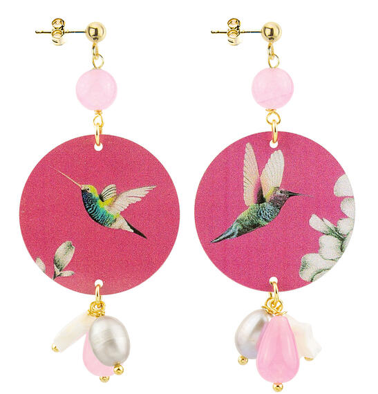 Orecchini Colibr&igrave; Fondo Fucsia Piccolo Rosa - Lebole Maison