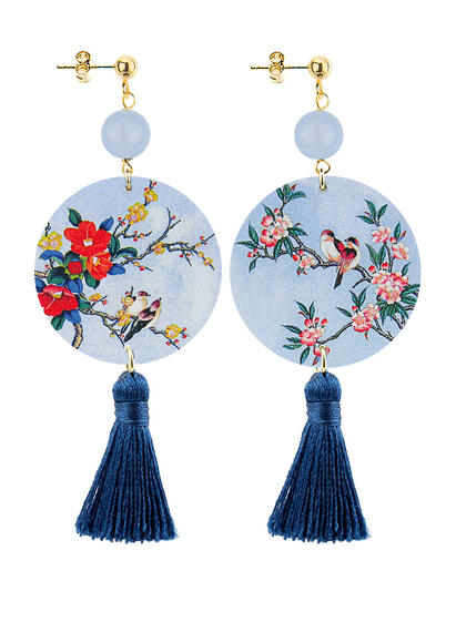 Orecchini Circle Classico Ramo Fiori Nappa Blu - Lebole Maison