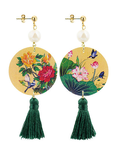Orecchini Circle Classico Ramo Fiori Nappa Verde - Lebole Maison