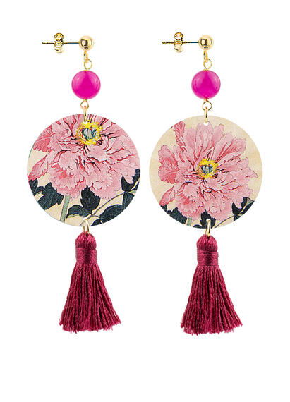 Orecchini Circle Piccolo Fiore Rosa Nappa Fucsia - Lebole Maison