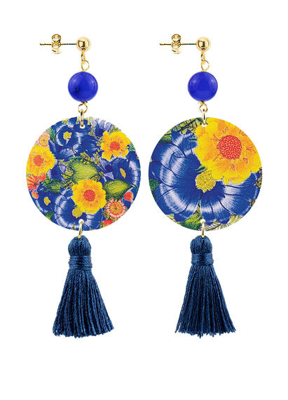 Orecchini Circle Piccolo Fiore Giallo Nappa Blu - Lebole Maison