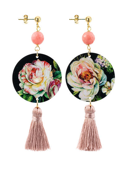 Circle Small Pink Tassel Pink Earrings - Lebole Maison
