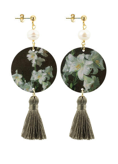 Orecchini Circle Piccolo Fiore Bianco Nappa Grigio - Lebole Maison