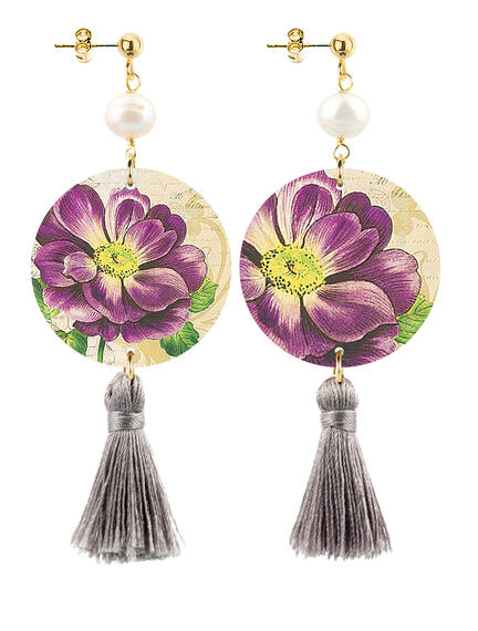 Orecchini Circle Piccolo Fiore Viola Nappa Grigio - Lebole Maison