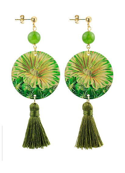Orecchini Circle Piccolo Fiore Giallo Nappa Verde Oliva - Lebole Maison