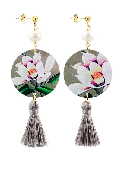 Orecchini Circle Piccolo Fiore Di Loto Nappa Grigio - Lebole Maison
