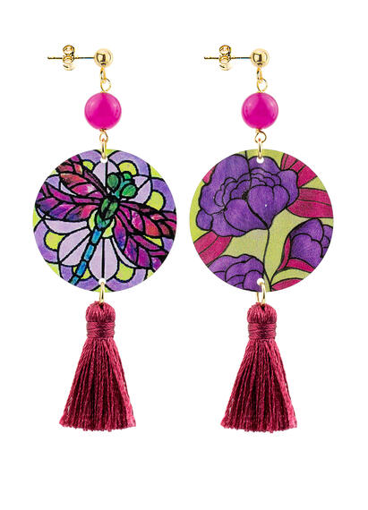 Orecchini Circle Piccolo Libellula Nappa Fucsia - Lebole Maison